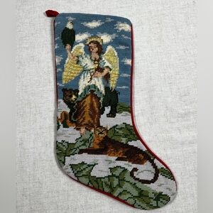 Vintage Wool Needlepoint Christmas Stocking
